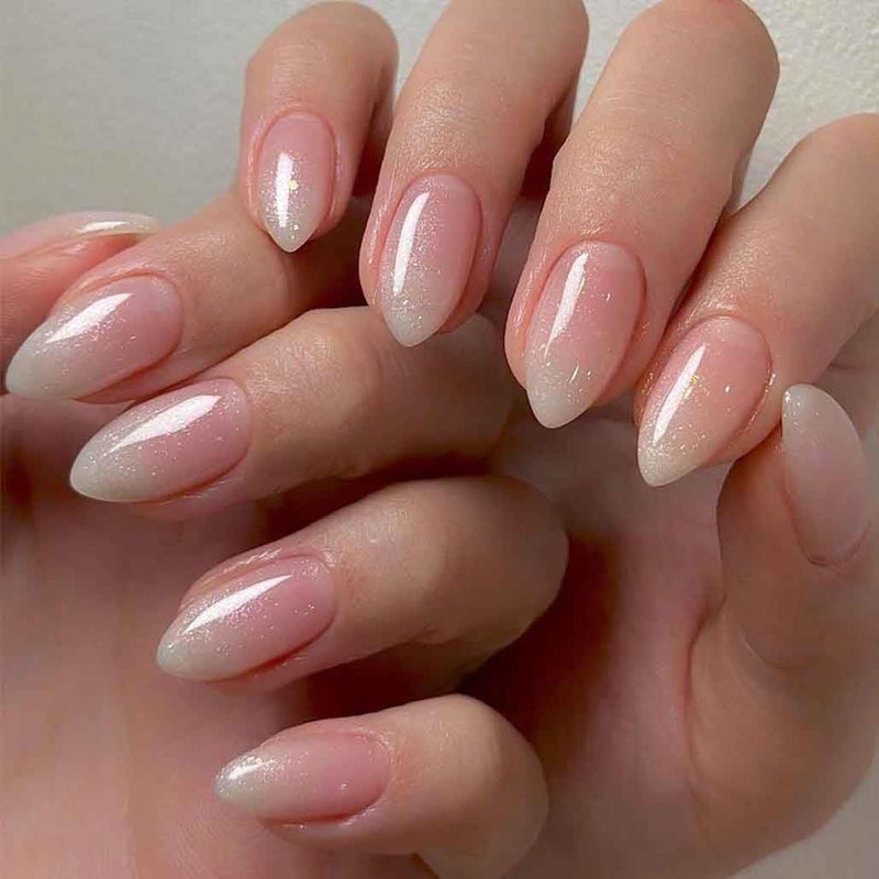 Foccna Press on Nails Medium Pink Fake Nails Short Almond Acrylic False NailsArtificial Nails for Women and Girls 24 pcs